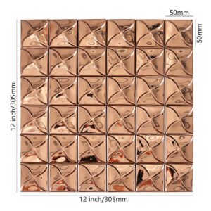 Metallmosaikfliesen – Roségold, Quadrate, 3D-Struktur