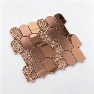 Mosaïque en acier inoxydable – or rose, forme éventail, pour mur