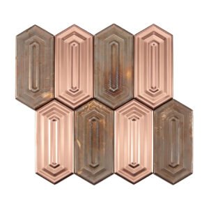 Hexagon mosaic layout tile sheet rose gold stainless steel antique copper mix