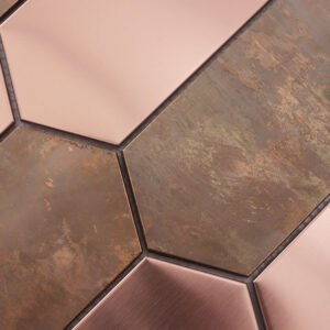 Piastrelle a mosaico in acciaio inossidabile – oro rosa / dorato / rame, esagonale, spazzolato, per pareti