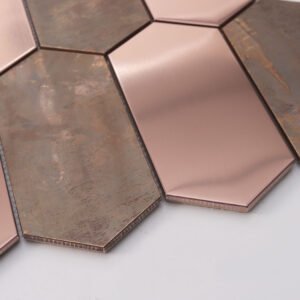 Piastrelle a mosaico in acciaio inossidabile – oro rosa / dorato / rame, esagonale, spazzolato, per pareti
