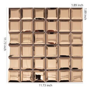 Mosaico quadrado brilhante de aço inoxidável em ouro rosa para paredes interiores modernas