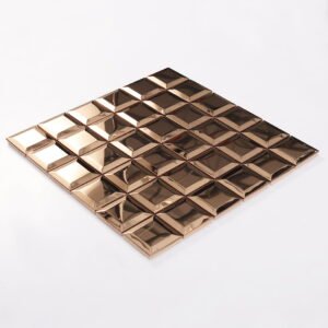 Mosaico quadrado brilhante de aço inoxidável em ouro rosa para paredes interiores modernas