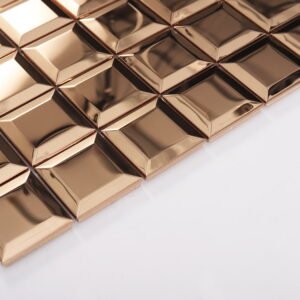 Mosaico quadrado brilhante de aço inoxidável em ouro rosa para paredes interiores modernas