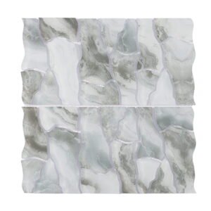 Sage green white irregular glass mosaic tile sheet with soft stone-look patterns