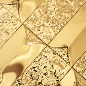 Mosaikfliesen aus Edelstahl – Goldfarben, 3D-Struktur, selbstklebend
