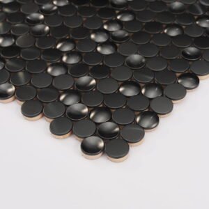 Mosaico de acero inoxidable – negro, círculos pequeños, redondo, cepillado