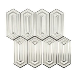 Silver brushed hexagon mosaic full sheet front view on white background