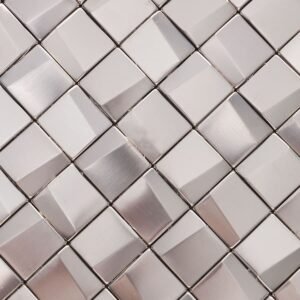 Mosaikfliesen aus Edelstahl – Silberfarben, Quadrate, Würfelmuster, 3D-Struktur, für Wände