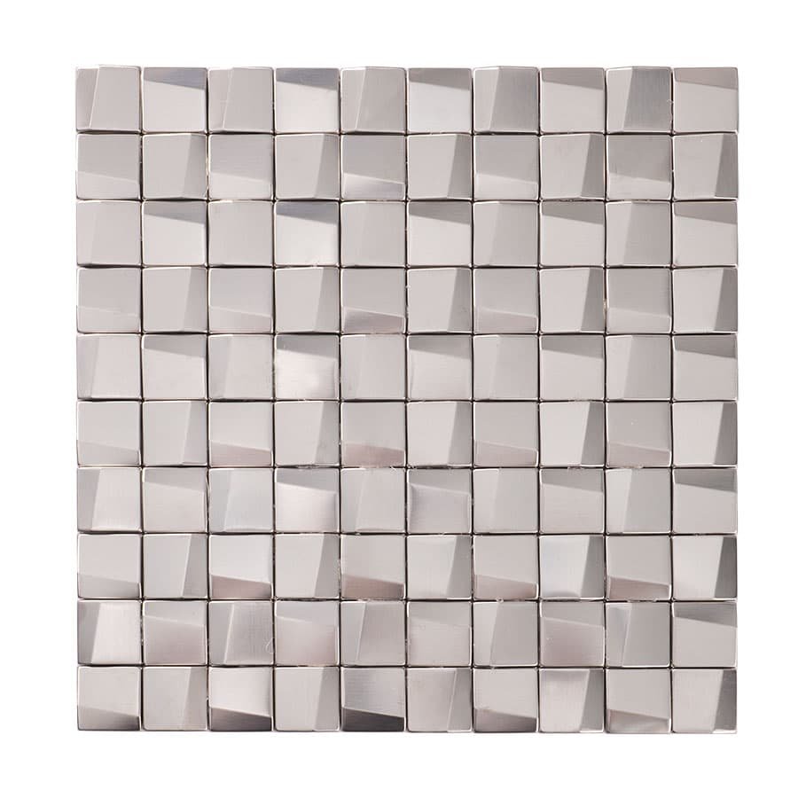 Mosaikfliesen aus Edelstahl – Silberfarben, Quadrate, Würfelmuster, 3D-Struktur, für Wände