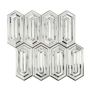 Layout view silver mirror stainless steel hexagon mosaic tile sheet