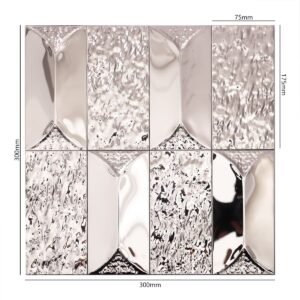 Metallmosaikfliesen – Silberfarben, 3D-Struktur, selbstklebend, für Wände
