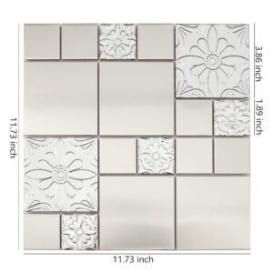 Piastrelle a mosaico in acciaio inossidabile – argentato, floreale, in rilievo, per pareti