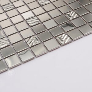 Børstet sølvfarvet kvadratisk metalmosaik til dekorative vægge og bardiske