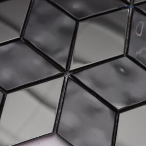 Vintage sort metalmosaik med kube- og rombemønster til køkken- og badeværelsesvæg