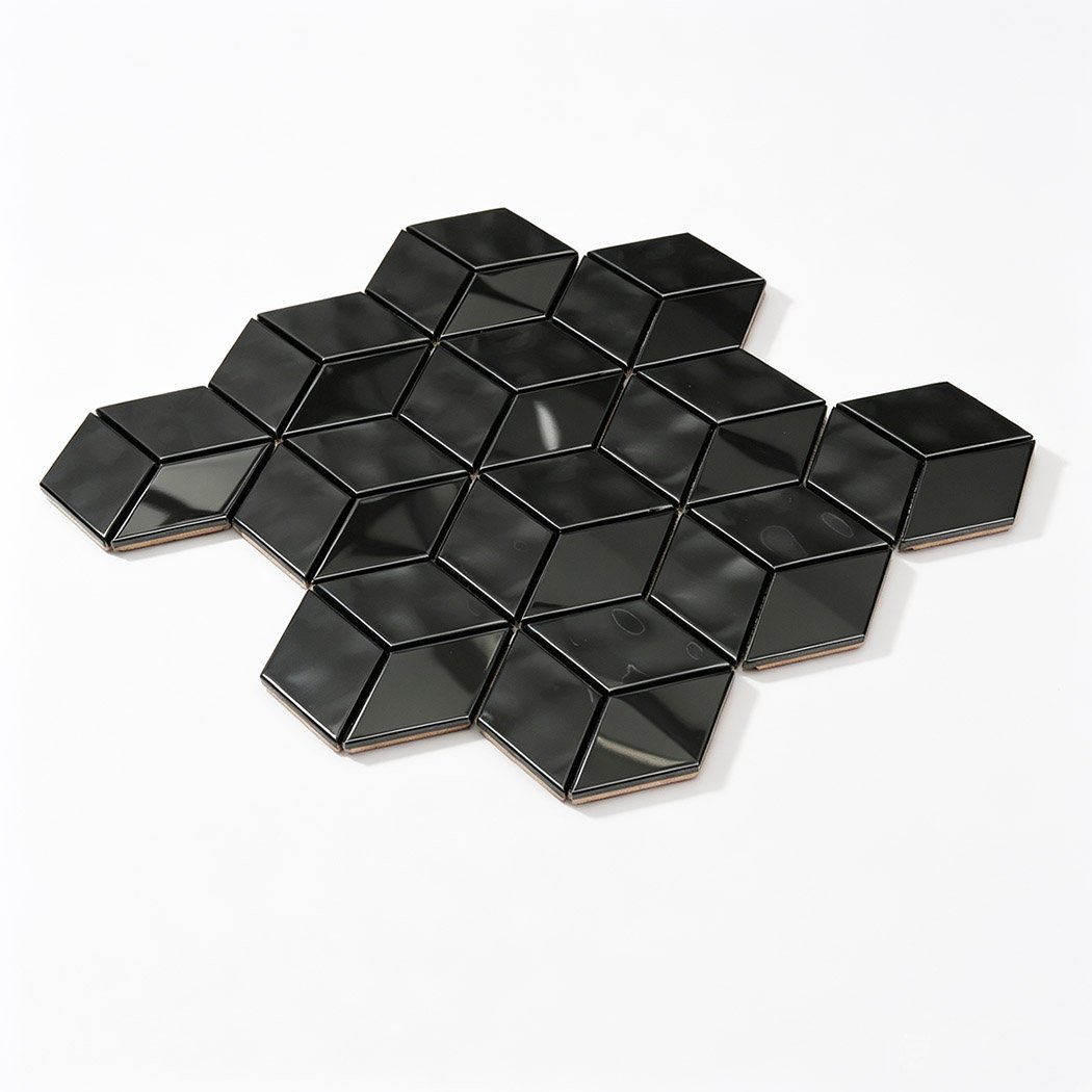 Black metal wall tile for a vintage tile bathroom feature wall
