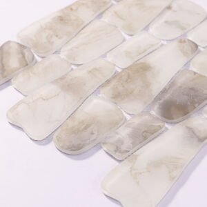 Mosaico de vidrio – blanco / beige, guijarro, para salpicadero
