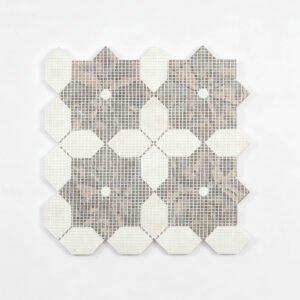 Mosaico floral de mármore branco e castanho