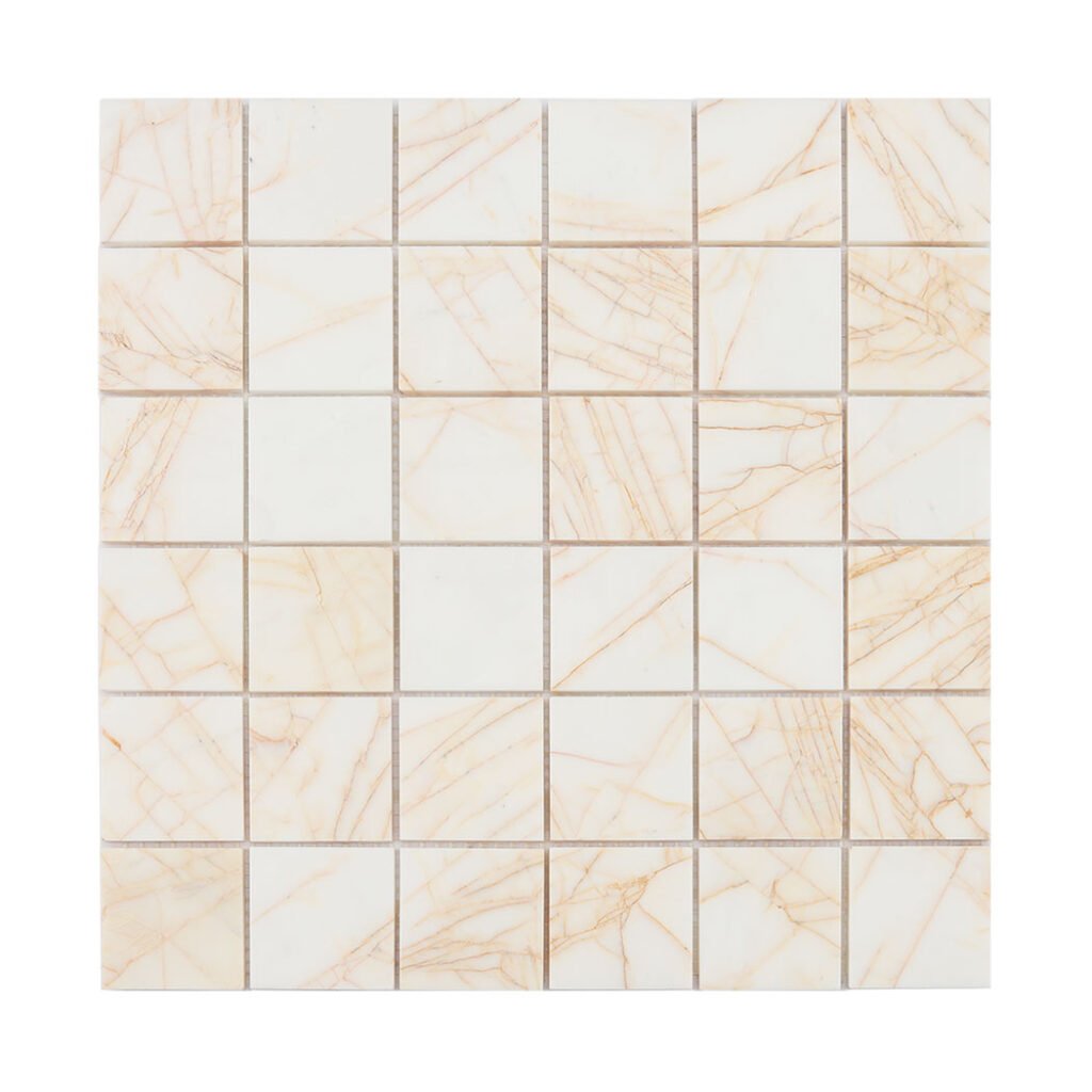 Mosaico quadrado de mármore branco com veios dourados para paredes de duche