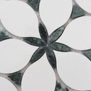 Mosaïque en marbre – blanc / vert, motif feuille