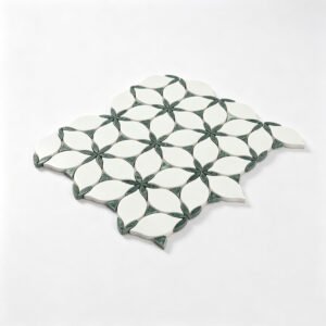 Mosaïque en marbre – blanc / vert, motif feuille