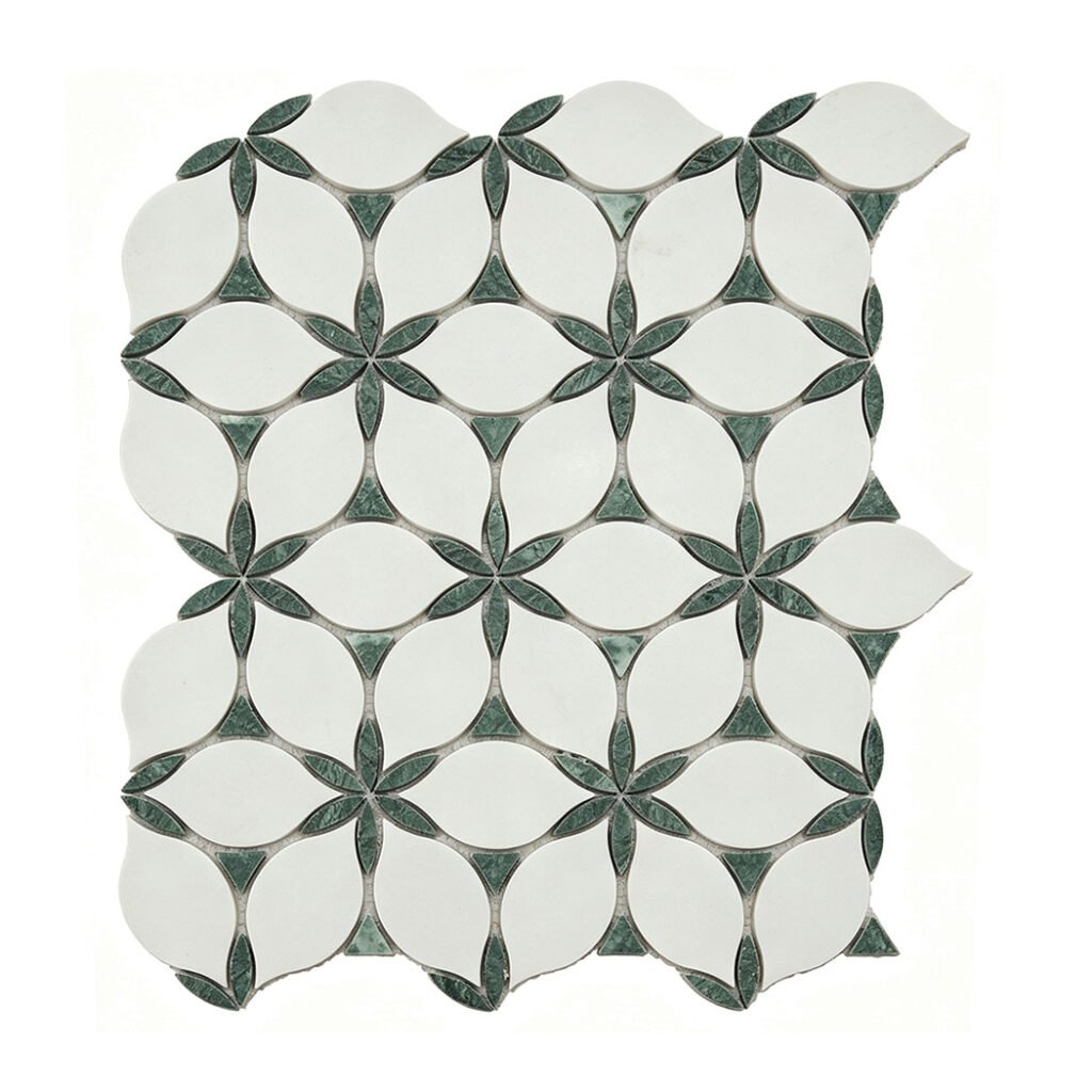 Mosaïque en marbre – blanc / vert, motif feuille