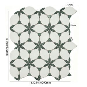 Mosaïque en marbre – blanc / vert, motif feuille