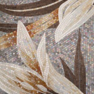 Grande giglio bianco fatto a mano vetro piastrelle di mosaico con grigio sfondo iridescente