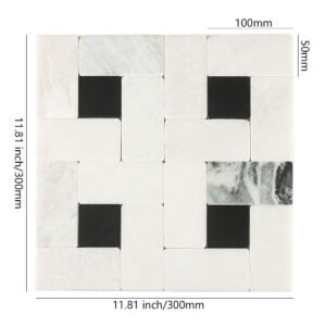 Mosaico de mármol – blanco / negro, cuadrado, geométrico — BJ-031310A1626B