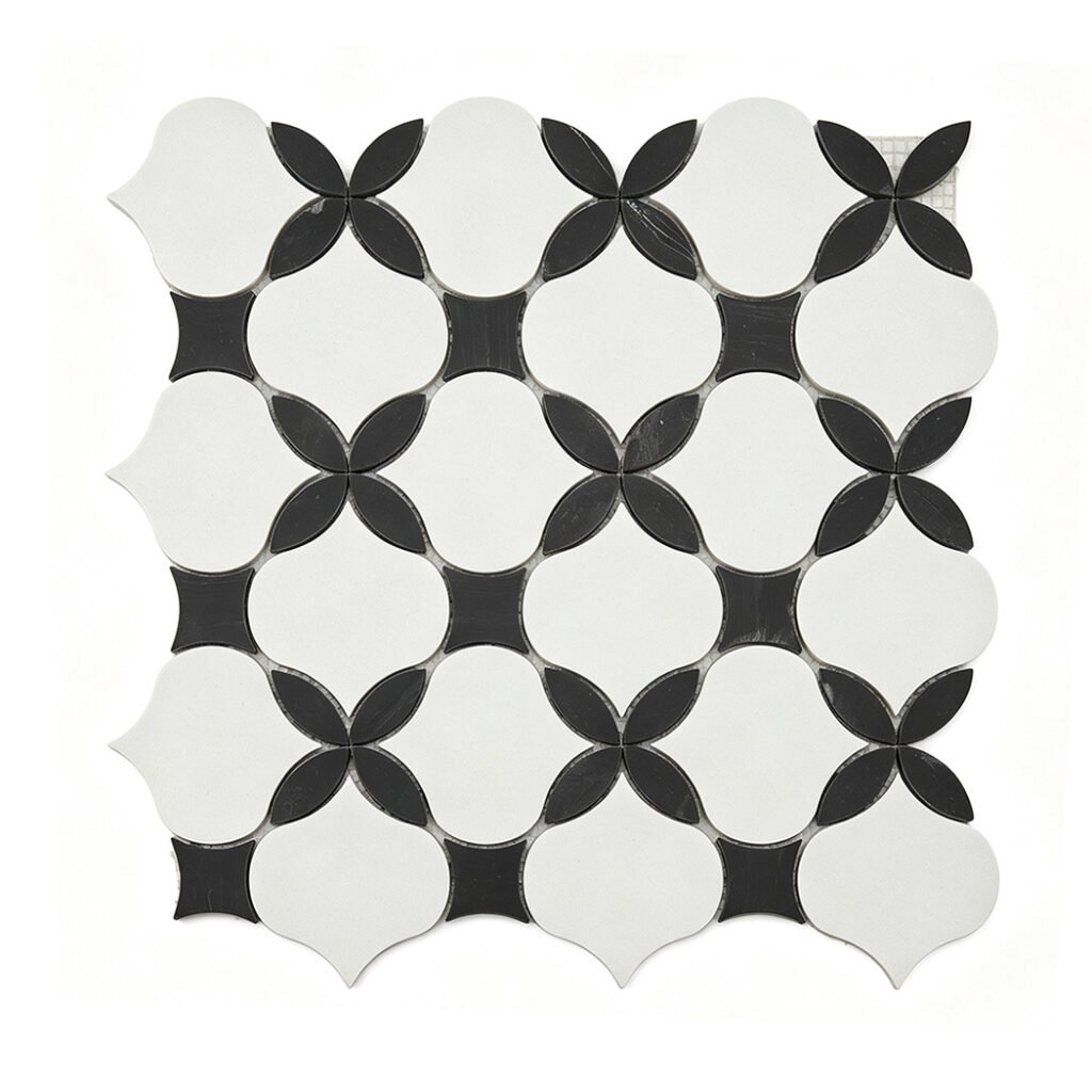 Piastrelle a mosaico in marmo – bianco / nero, floreale – BJ-BEC8368E7F76