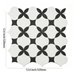 Piastrelle a mosaico in marmo – bianco / nero, floreale – BJ-BEC8368E7F76