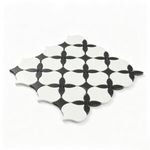 Piastrelle a mosaico in marmo – bianco / nero, floreale – BJ-BEC8368E7F76