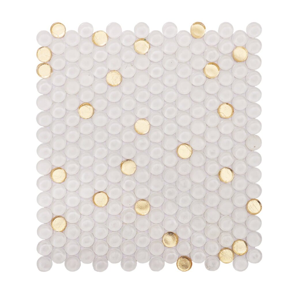 Glasmosaikfliesen – Weiß / Goldfarben, kleine Rundformen, Rundformen