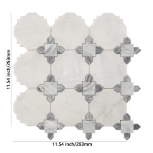 Marmormosaikfliesen – Weiß / Grau, geometrisches Muster