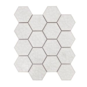 Full sheet of white hexagon mosaic tiles