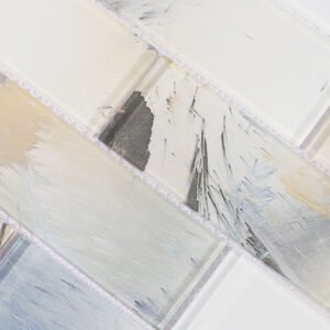 Piastrelle a mosaico in vetro – bianco / blu / crema, formato metro, per doccia