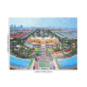 Painel mural de mosaico de vidro artesanal personalizado com vista aérea de palácio para interiores de luxo