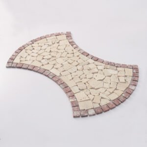 Mosaïque en travertin – beige / rouge, carré, galets, pour sol