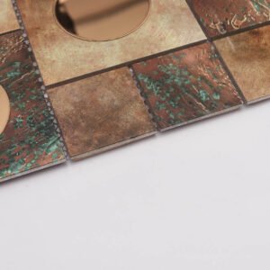 Mosaïque en verre et métal – bronze, pour mur