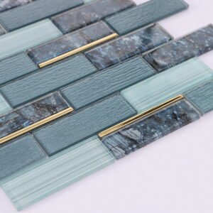 Glasmosaikfliesen – Grau / Blau, Metroformat, für Fliesenspiegel