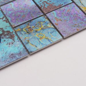 Mosaïque en verre et métal – bleu, rond, effet miroir, pour mur