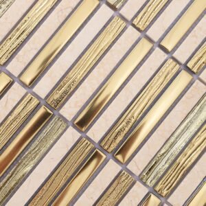 Mosaico de vidrio y mármol – dorado / beige, lineal