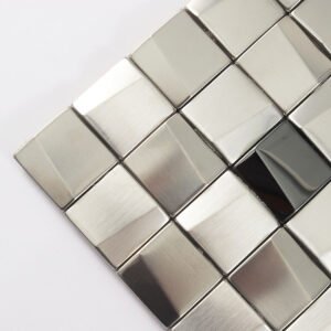 بلاطة فسيفساء معدنية مربعة فضية ثلاثية الأبعاد مع لمسات سوداء متناثرة