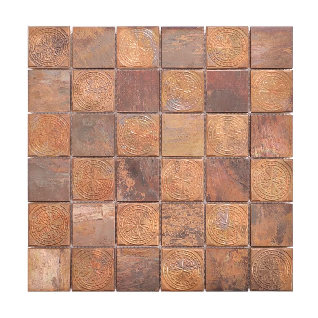 Mosaico vintage de cobre antigo com relevo para paredes