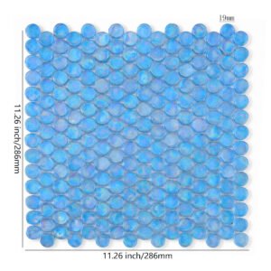 Piastrelle a mosaico in vetro – acquamarina / blu, rotondo, iridescente, per piscina