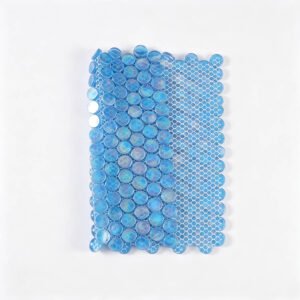 Piastrelle a mosaico in vetro – acquamarina / blu, rotondo, iridescente, per piscina