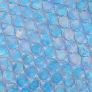 Piastrelle a mosaico in vetro – acquamarina / blu, rotondo, iridescente, per piscina
