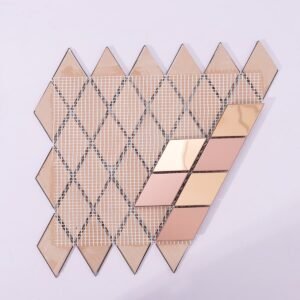 Metallmosaikfliesen – Roségold, Rauten, gebürstet, Spiegeloptik