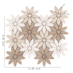 Marmormosaikfliesen – Weiß / Beige, Blumenmuster – BJ-60021252DE2C