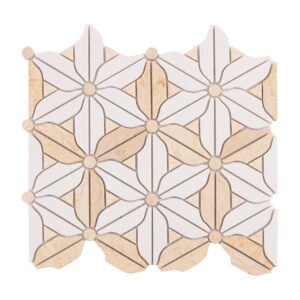 Single sheet of beige and white floral mosaic tile